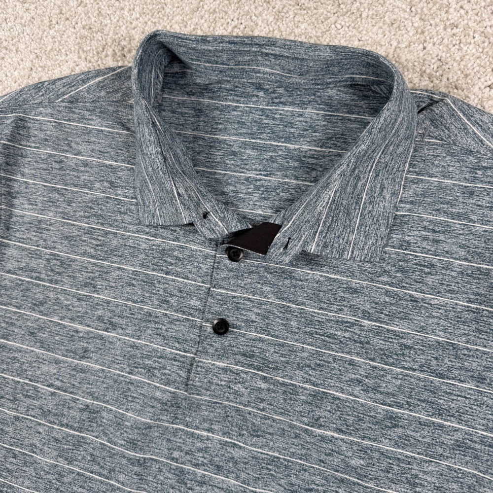 Lululemon Evolution Polo Shirt Mens M Blue Striped Short Sleeve Golf Athletic